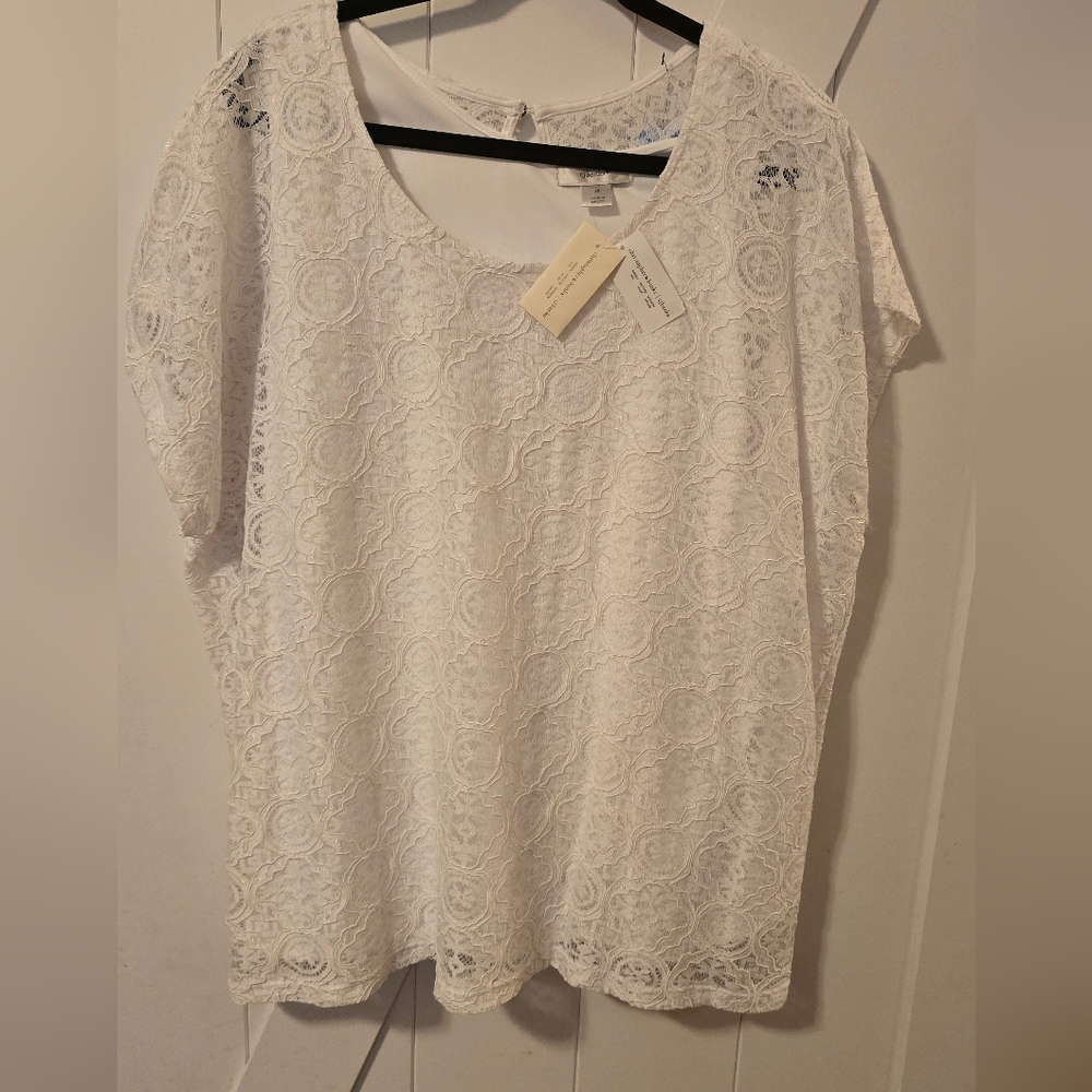 Christopher & Banks White Lace Lined Shirt Sleeve Top‎ Size 2X New With Tags